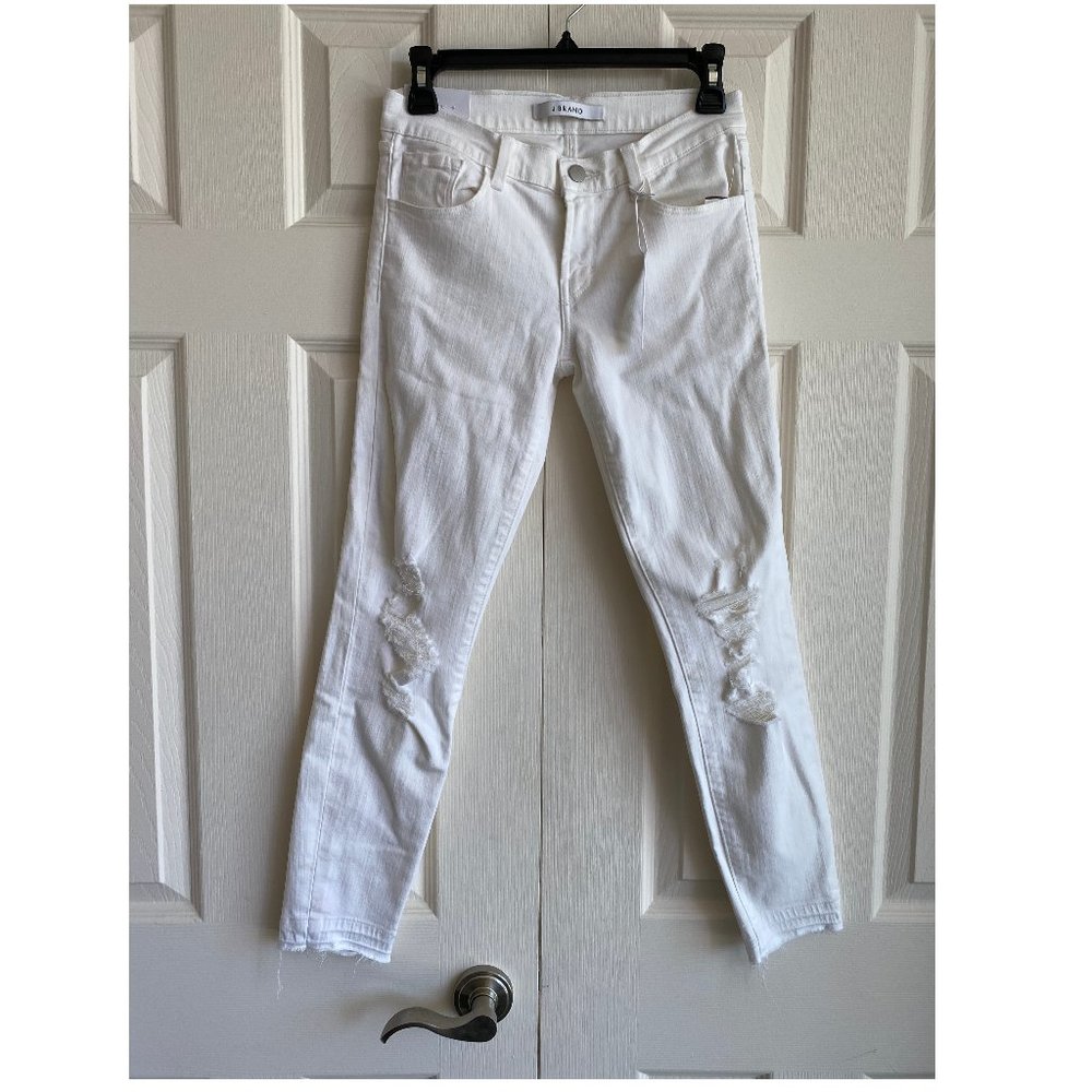 J Brand white distressed skinny crop jeans